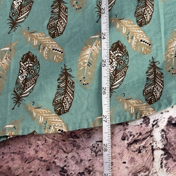 Bit & Bridle Women Teal Feather Print Pintuck Boho Blouse Top X-Large Cow Girl - Picture 9 of 13
